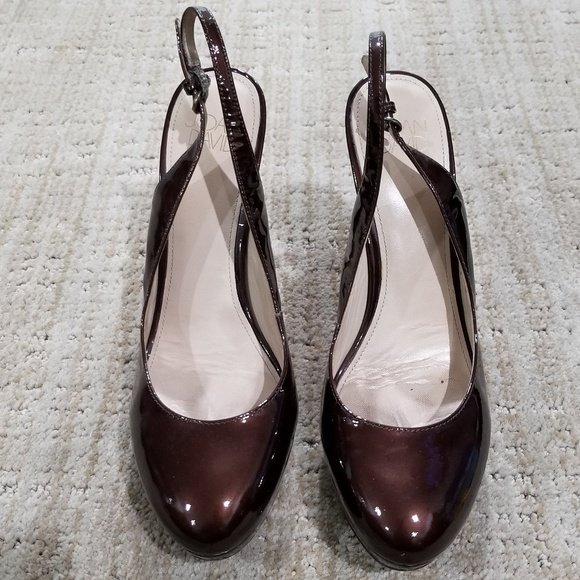 Joan & David Shoes - Joan & David Brown Patent Slingback Pumps-Size 8
